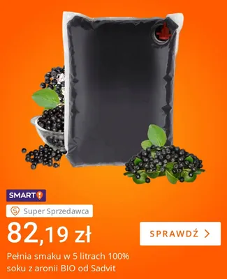 Sok z aronii BIO Sadvit 100% promocja w Allegro