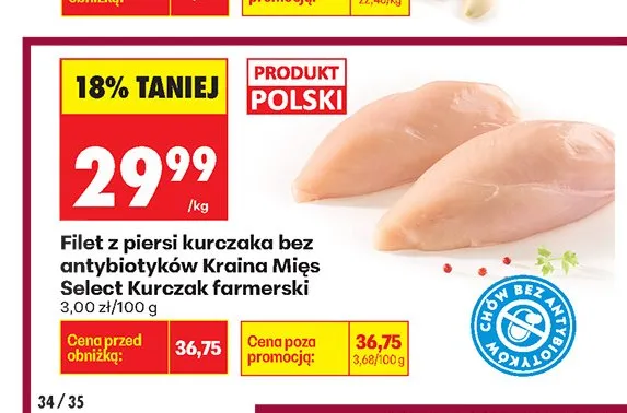 Filet z piersi kurczaka bez antybiotyków Kraina Mięs Select Kurczak farmerski promocja w Biedronka