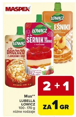 Mus drożdżowy z jabłkami i cynamonem, śliwkami, bez dodatku cukru promocja w Carrefour