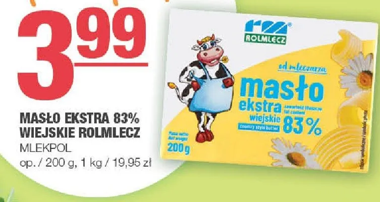Masło ekstra 83% wiejskie rolmlecz promocja w SPAR