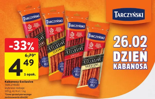 Kabanosy Exclusive wybrane rodzaje promocja w Intermarche