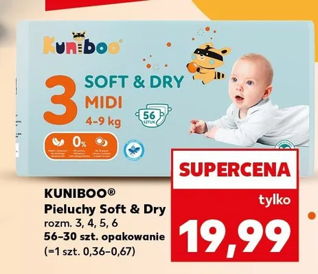 Pieluchy Soft & Dry rozm. 3, 4, 5, 6 Kuniboo promocja w Kaufland