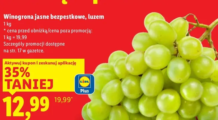 Winogrona jasne bezpestkowe, luzem promocja w Lidl