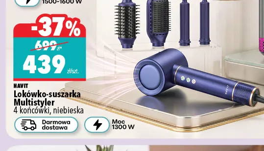 Lokówko-suszarka Multistyler 4 końcówki niebieska Havit promocja w Biedronka Home
