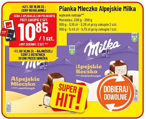 Pianka mleczko Alpejskie promocja w POLOmarket