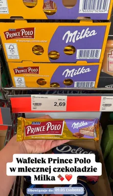Wafelek Prince Polo w mlecznej czekoladzie Milka XXL Olza promocja w Aldi