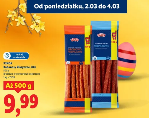 Kabanosy klasyczne, XXL drobiowo-wieprzowe lub wieprzowe promocja w Lidl