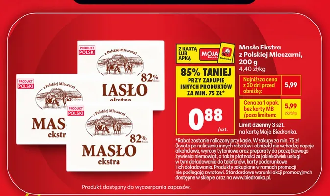 Masło Ekstra z Polskiej Mleczarni promocja w Biedronka