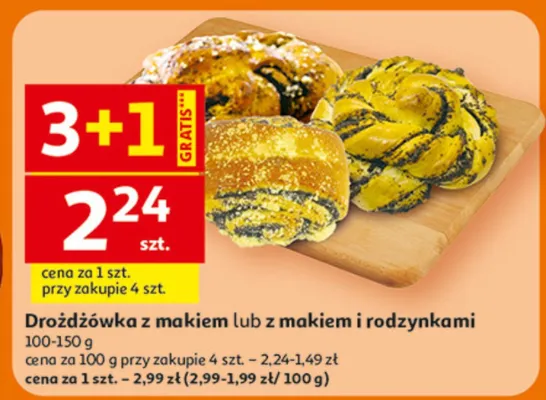 Drożdżówka z makiem lub z makiem i rodzynkami promocja w Auchan