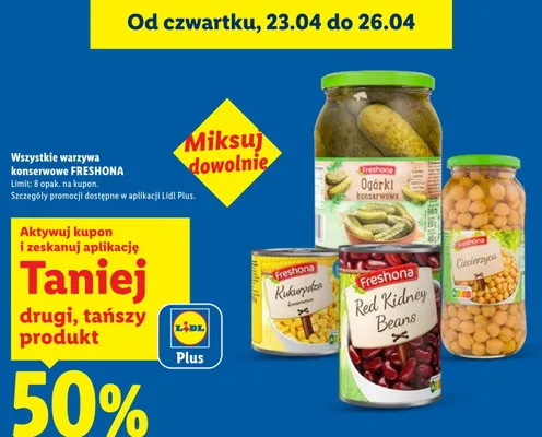 Warzywa konserwowe Freshona promocja w Lidl