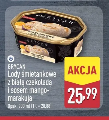 Lody śmietankowe z białą czekoladą i sosem mango-marakuja Grycan promocja w Aldi