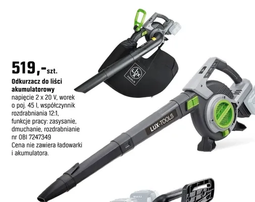 Odkurzacz do liści akumulatorowy promocja w OBI