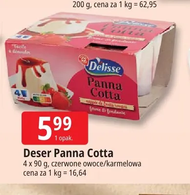 Deser Panna Cotta czerwone owoce Delisse 4-pak promocja w Leclerc