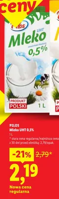 Mleko UHT Pilos 0,5% promocja w Lidl