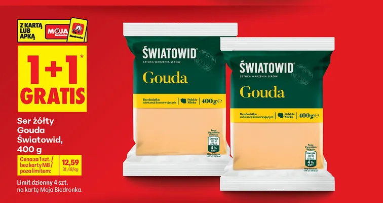 Ser żółty gouda w kostce Światowid promocja w Biedronka