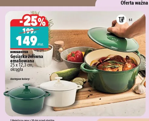 Gęsiarka żeliwna emaliowana Konighoffer 25x12,3 cm okrągła promocja w Biedronka Home