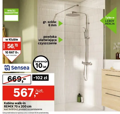 Kabina walk-in REMIX 70x200 cm Sensea promocja w Leroy Merlin