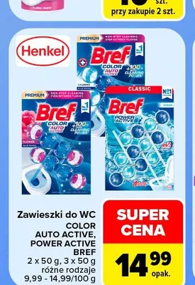 Zawieszki do WC Power Active Bref 3-pak 50 g promocja w Carrefour