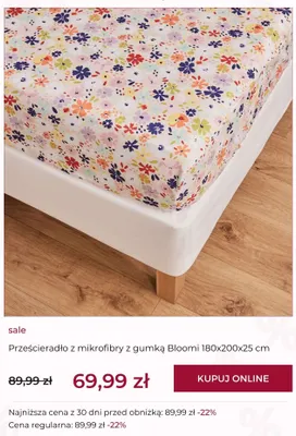 Prześcieradło z mikrofibry z gumką Bloomi 180x200x25 cm promocja w home&you