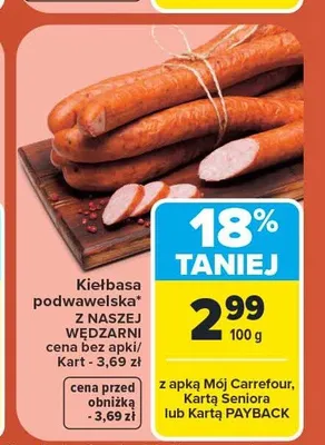 Kiełbasa podwawelska Z Naszej Wędzarni promocja w Carrefour
