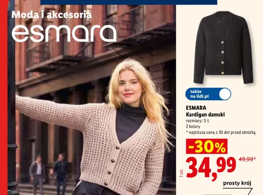 Kardigan damski Esmara promocja w Lidl