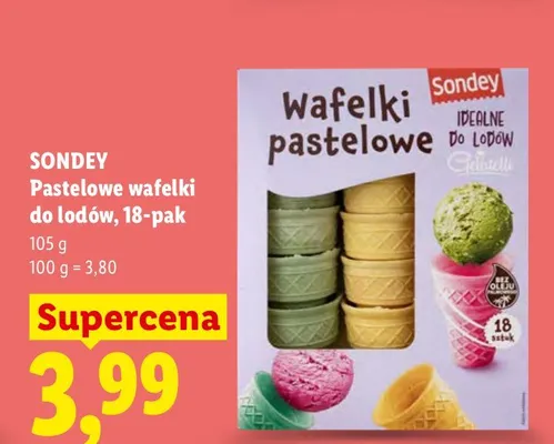 Pastelowe wafelki do lodów Sondey 18-pak promocja w Lidl