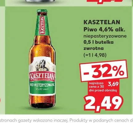 Piwo Kasztelan Niepasteryzowane promocja w Kaufland