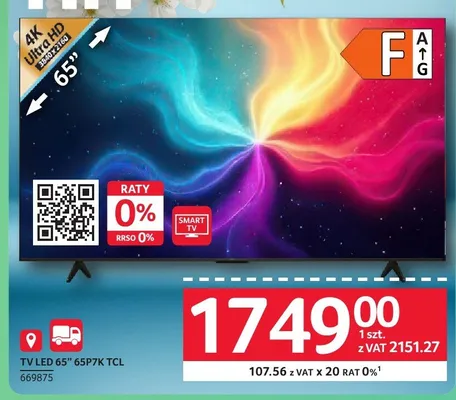 TV LED 65" 65P7K TCL promocja w Selgros