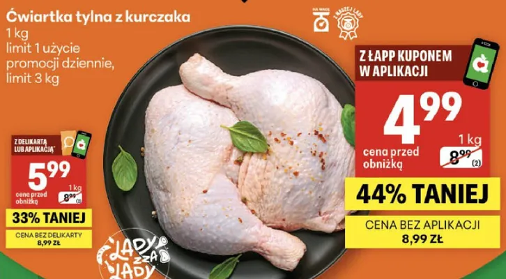 Ćwiartka tylna z kurczaka promocja w Delikatesy Centrum