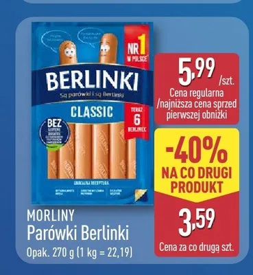 Parówki Berlinki Classic Morliny promocja w Aldi