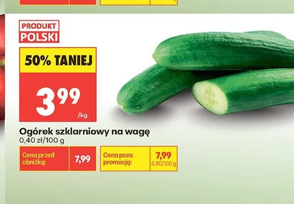 Ogórek szklarniowy na wagę promocja w Biedronka