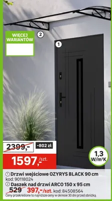 Drzwi wejściowe OZYRYS BLACK 90 cm promocja w Leroy Merlin
