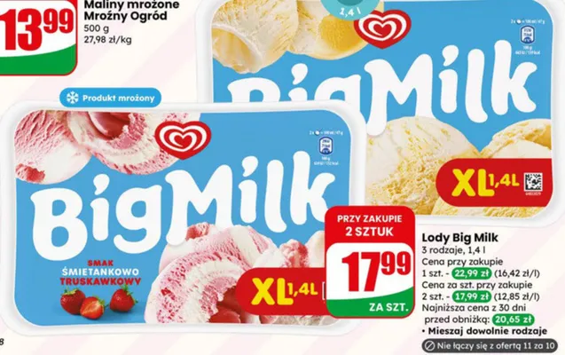 Lody Big Milk - smak śmietankowo-truskawkowy promocja w Dino