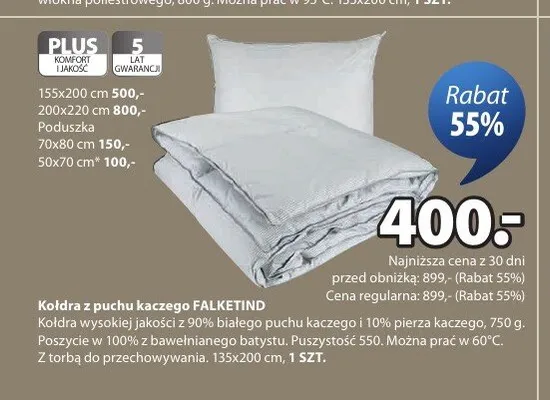 Poduszka z puchu kaczego FALKETIND 70x80cm promocja w Jysk