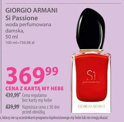 Woda perfumowana damska Sì Passione promocja w Hebe