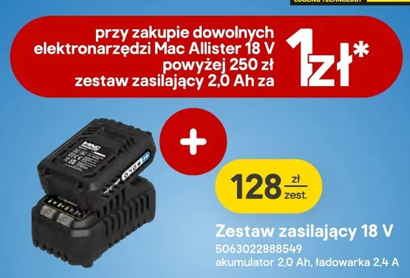 Zestaw zasilający 18V Mac Allister promocja w Castorama