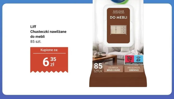 Chusteczki nawilżane do mebli Liff promocja w Dino