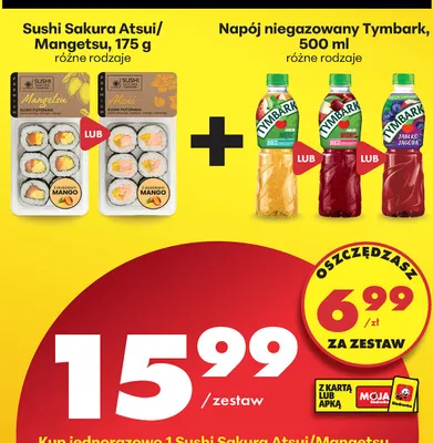 Sushi Sakura Atsui/Mangetsu różne rodzaje + Napój niegazowany Tymbark promocja w Biedronka