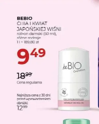 Dezodorant roll-on damski BeBio Chia i Kwiat Japońskiej Wiśni promocja w Drogerie Jawa