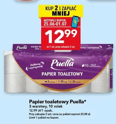Papier toaletowy Puella 3-warstwowy promocja w LEWIATAN