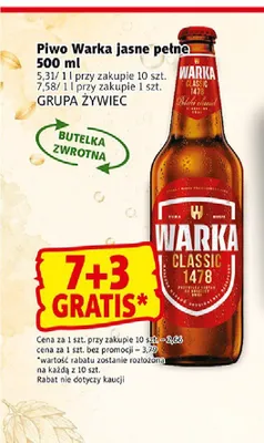 Piwo Warka jasne pełne promocja w Prim Market