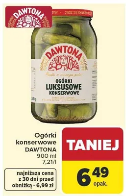 Ogórki konserwowe luksusowe Dawtona promocja w Carrefour Market