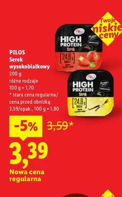 Serek wysokobiałkowy Pilos truskawkowy promocja w Lidl