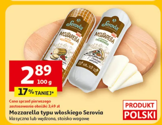 Mozzarella di bufala włoskiego Serovia klasyczna lub wędzona, stoisko wagowe promocja w Auchan