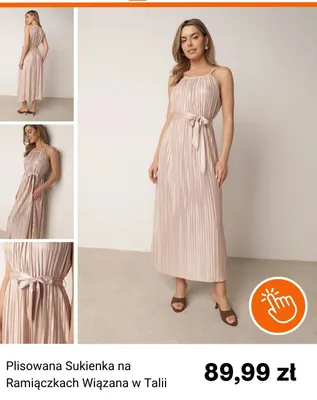 Plisowana Sukienka na Ramiączkach Wiązana w Talii promocja w Born2be