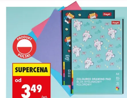 Blok rysunkowy A4 Kayet z kolorowymi kartkami promocja w Biedronka