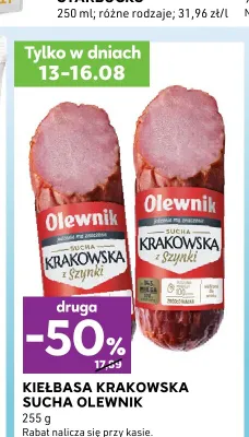 Kiełbasa krakowska sucha z szynki Olewnik promocja w Stokrotka