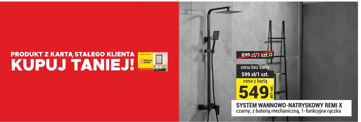 System wannowo-natryskowy Remi X czarny z baterią mechaniczną 1-funkcyjna rączka promocja w Merkury Market