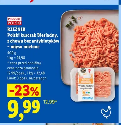 Polski kurczak Biesiadny z chowu bez antybiotyków mięso mielone Rzeźnik promocja w Lidl