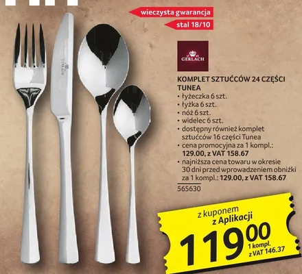 Komplet sztućców 24 części Gerlach Tunea promocja w Selgros